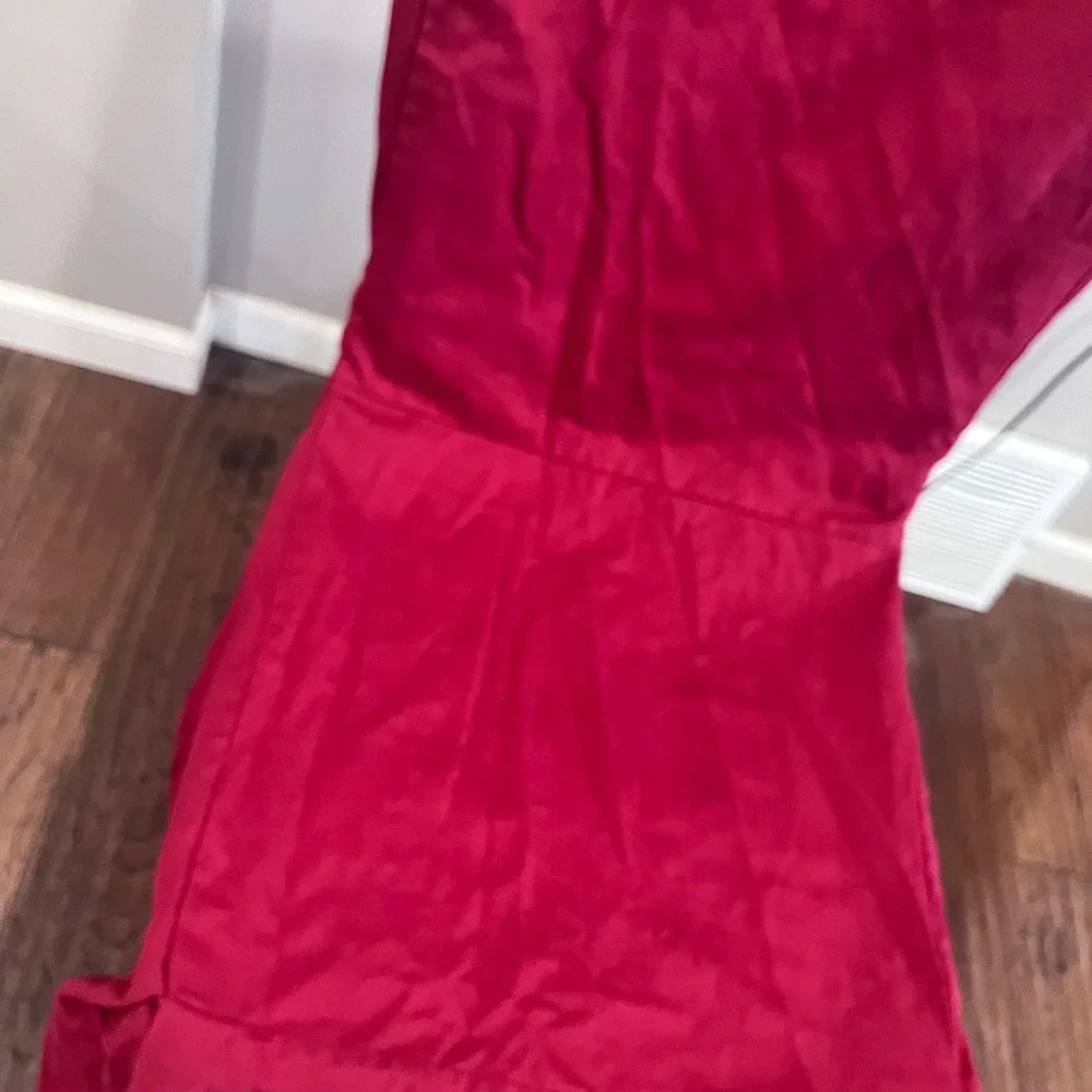Cranberry Red Cotton Twill Dining Chair Slipcover Skirted High Back Tie Vtg